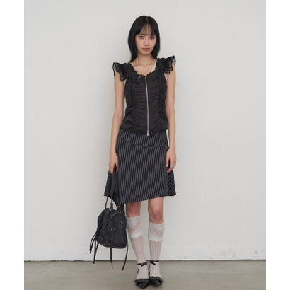 【WHO'S WHO gallery】ストライプアシメミディスカート （gray）｜詳細画像
