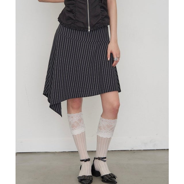 【WHO'S WHO gallery】ストライプアシメミディスカート （black）