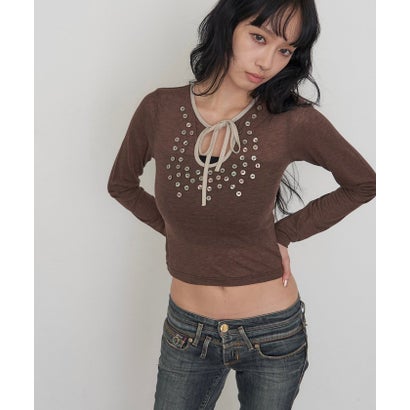 【WHO'S WHO gallery】シェルボタンシアートップス （brown）｜詳細画像