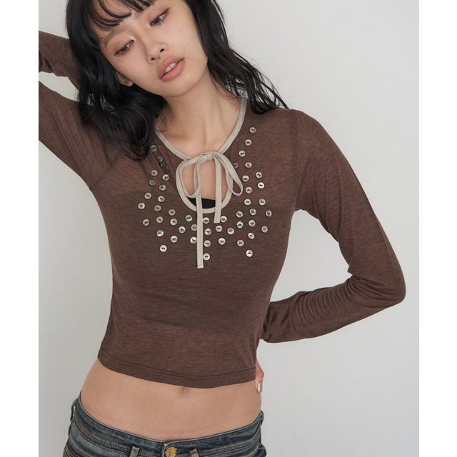 【WHO'S WHO gallery】シェルボタンシアートップス （brown）