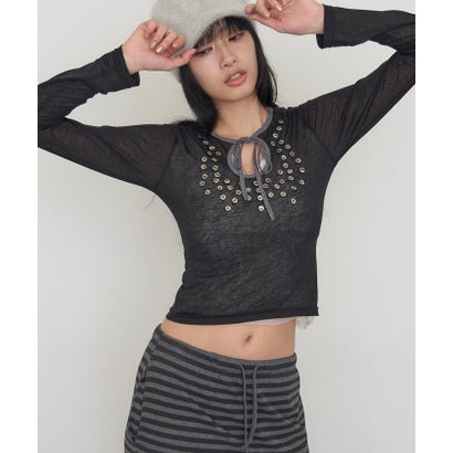 【WHO'S WHO gallery】シェルボタンシアートップス （black）｜詳細画像