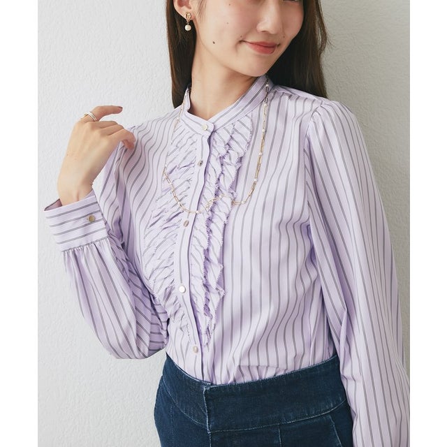 【La boutique BonBon】ストライプフロントフリルブラウス （violet）