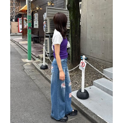 【Ciaopanic】フラワーパッチダメージデニムパンツ （black）｜詳細画像