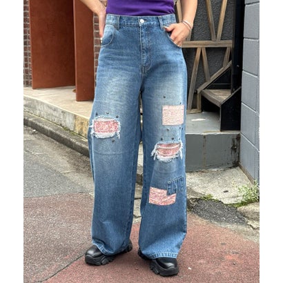 【Ciaopanic】フラワーパッチダメージデニムパンツ （blue）｜詳細画像
