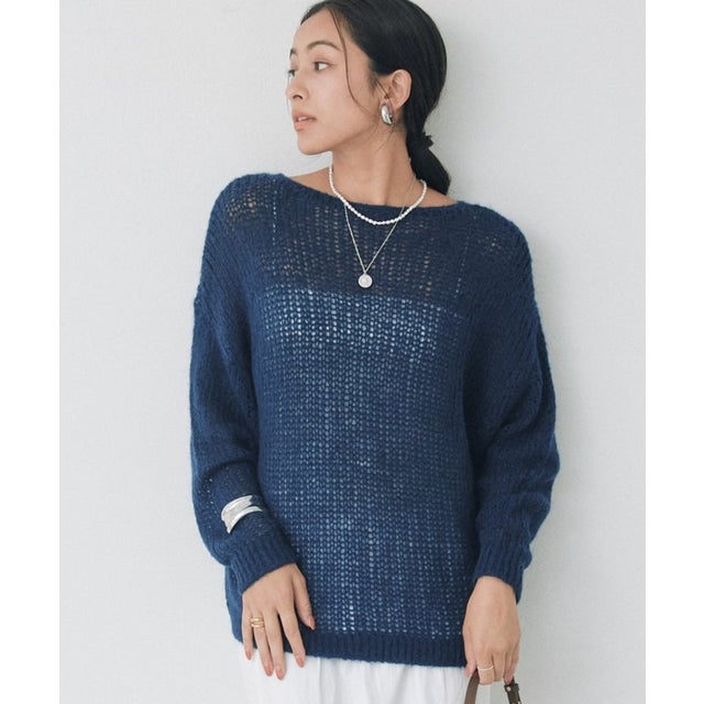 【RIVE DROITE】モヘヤブレンドルーズネックニット （navy）