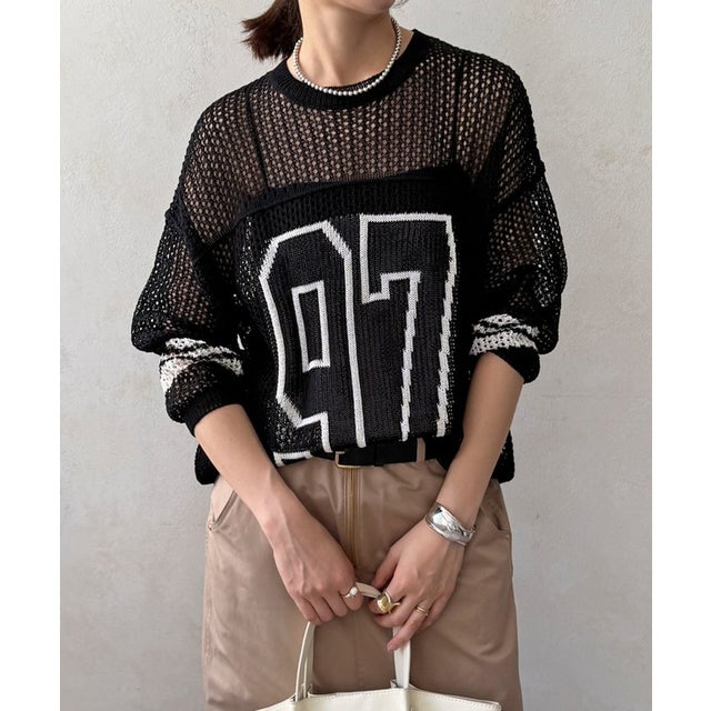 【DouDou】ナンバリングメッシュニット （black）
