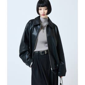 【Lui's】ステッチ使いエコレザーブルゾン （black）