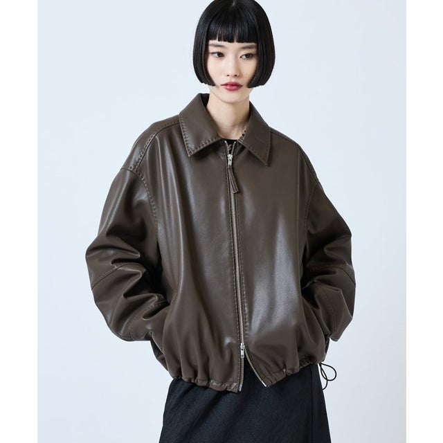 【Lui's】ステッチ使いエコレザーブルゾン （brown）