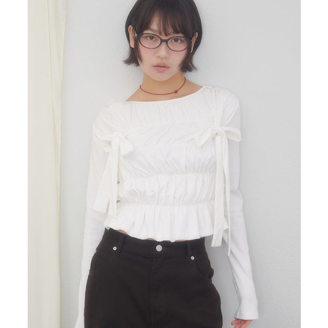 【Discoat】【umm.】リボンシャーリングトップス （offwhite）