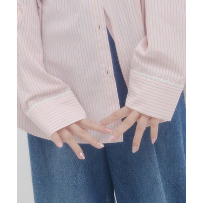 【Discoat】【umm.】バラモチーフストライプシャツ （babypink）｜詳細画像