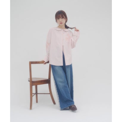 【Discoat】【umm.】バラモチーフストライプシャツ （babypink）｜詳細画像