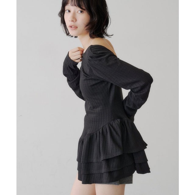【Kastane】バレリーナペプラムミニワンピース （black）