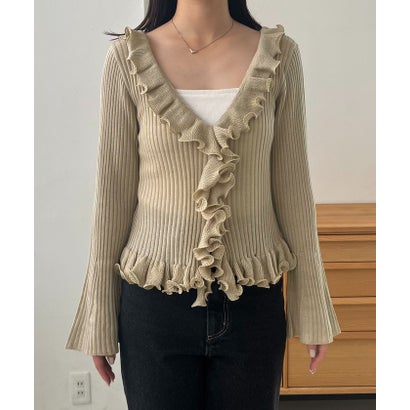 【CAPRICIEUX LE'MAGE】カーリーフリルV カーディガン （beige）｜詳細画像