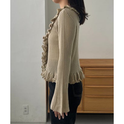 【CAPRICIEUX LE'MAGE】カーリーフリルV カーディガン （beige）｜詳細画像