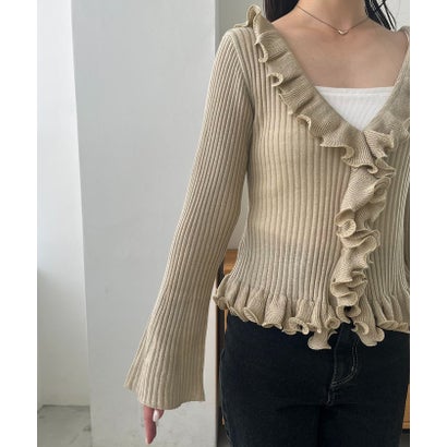 【CAPRICIEUX LE'MAGE】カーリーフリルV カーディガン （beige）｜詳細画像