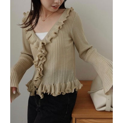 【CAPRICIEUX LE'MAGE】カーリーフリルV カーディガン （beige）｜詳細画像