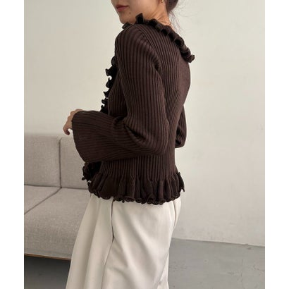 【CAPRICIEUX LE'MAGE】カーリーフリルV カーディガン （beige）｜詳細画像