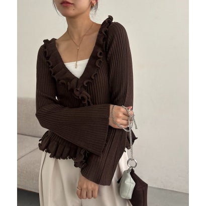 【CAPRICIEUX LE'MAGE】カーリーフリルV カーディガン （beige）｜詳細画像