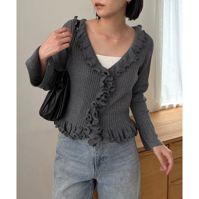 【CAPRICIEUX LE'MAGE】カーリーフリルV カーディガン （beige）｜詳細画像