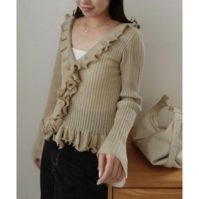 【CAPRICIEUX LE'MAGE】カーリーフリルV カーディガン （beige）｜詳細画像