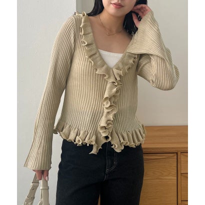 【CAPRICIEUX LE'MAGE】カーリーフリルV カーディガン （beige）｜詳細画像