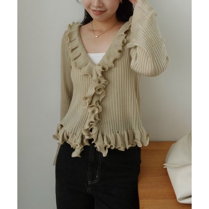 【CAPRICIEUX LE'MAGE】カーリーフリルV カーディガン （beige）｜詳細画像