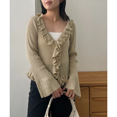 【CAPRICIEUX LE'MAGE】カーリーフリルV カーディガン （beige）｜詳細画像