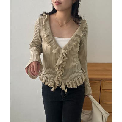 【CAPRICIEUX LE'MAGE】カーリーフリルV カーディガン （beige）｜詳細画像