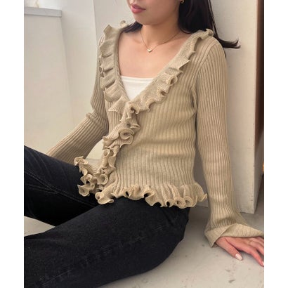 【CAPRICIEUX LE'MAGE】カーリーフリルV カーディガン （beige）｜詳細画像