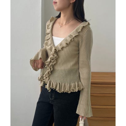 【CAPRICIEUX LE'MAGE】カーリーフリルV カーディガン （beige）｜詳細画像