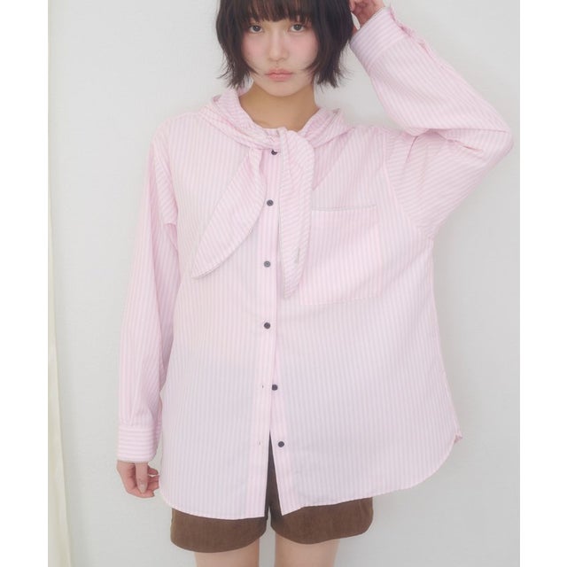 【Discoat】【umm.】スカーフ風フードシャツ （babypink）