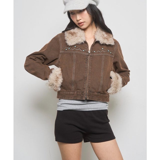 【WHO'S WHO gallery】ビジュファーデニムジャケット （brown）