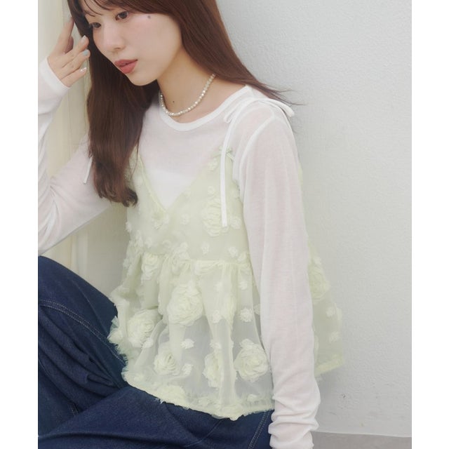 【Discoat】【umm.】肩リボン立体花柄キャミ （mintgreen）