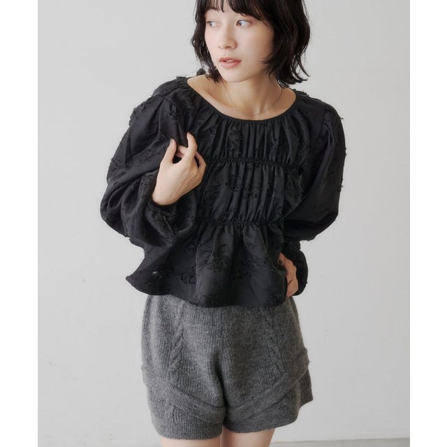 【Kastane】デニムレースパフブラウス （black）
