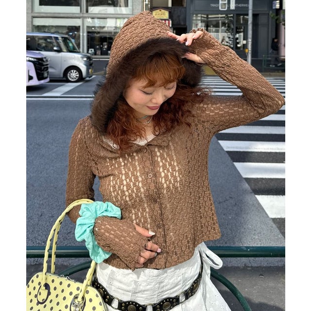 【Ciaopanic】ファーフードレーストップス （brown）