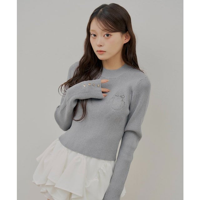 【Chico】エンブレム刺繍リブニット （gray）