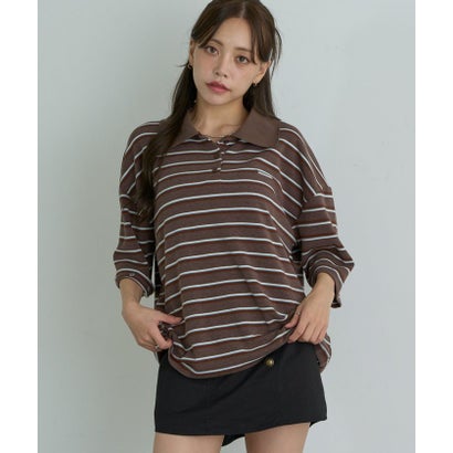 【RAY CASSIN】ルーズレイヤードポロTシャツ / ロンT （brown）｜詳細画像