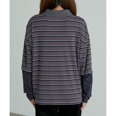 【RAY CASSIN】ルーズレイヤードポロTシャツ / ロンT （navy）｜詳細画像