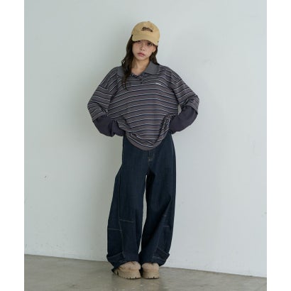 【RAY CASSIN】ルーズレイヤードポロTシャツ / ロンT （navy）｜詳細画像