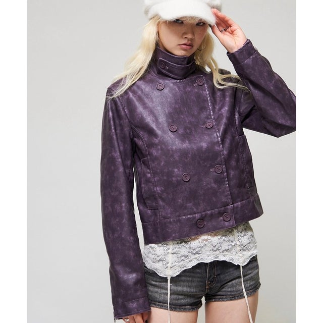【WHO'S WHO gallery】スタンドレザーWジャケット （purple）