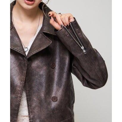 【WHO'S WHO gallery】スタンドレザーWジャケット （brown）｜詳細画像
