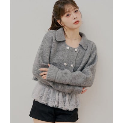 【Chico】カップ付きレースペプラムキャミ （gray）｜詳細画像