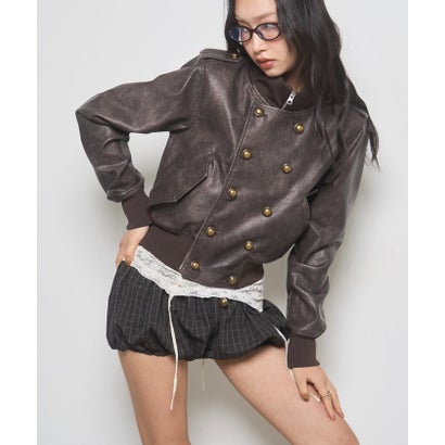 【WHO'S WHO gallery】Wボタンスタンドリブブルゾン （brown）｜詳細画像