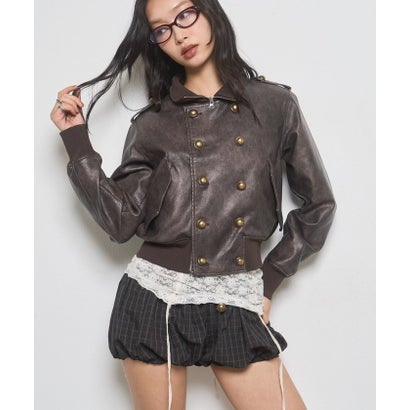 【WHO'S WHO gallery】Wボタンスタンドリブブルゾン （brown）｜詳細画像