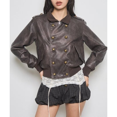 【WHO'S WHO gallery】Wボタンスタンドリブブルゾン （brown）｜詳細画像