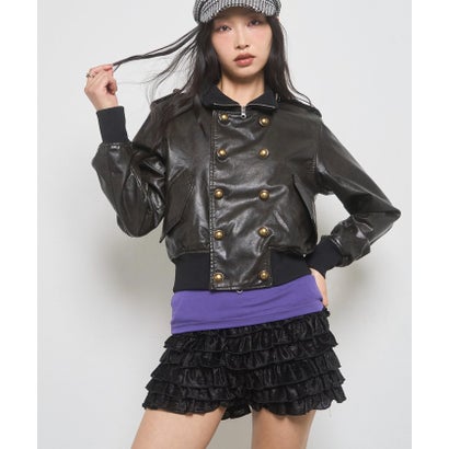 【WHO'S WHO gallery】Wボタンスタンドリブブルゾン （black）｜詳細画像