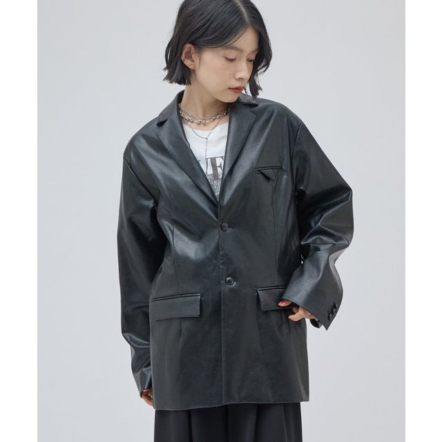 【Lui's】シンセティックレザーテーラードジャケット （black）