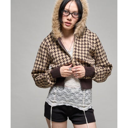【WHO'S WHO gallery】パターンニットファーフーディ （brown）｜詳細画像