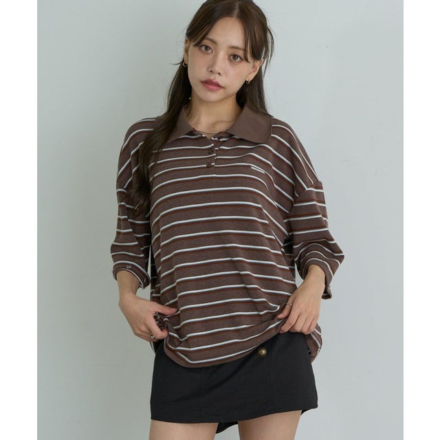 【RAY CASSIN】ルーズレイヤードポロTシャツ / ロンT （brown(2)）