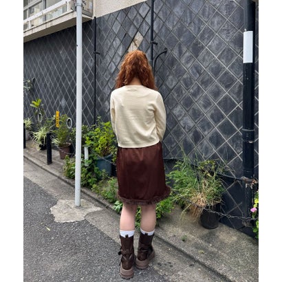 【Ciaopanic】裾ファーサテンミドルスカート （brown）｜詳細画像